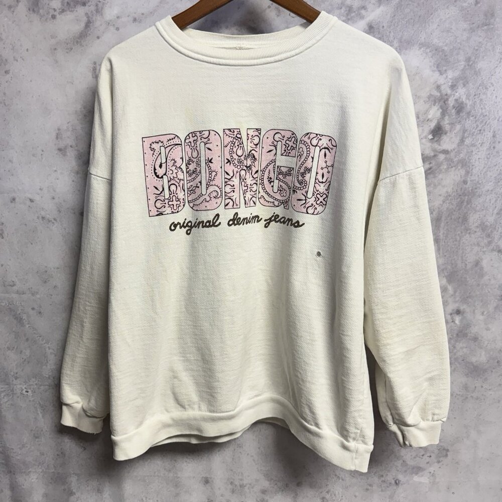 Vintage Bongo Jeans Sweatshirt Womens XL 26x25 White Crew Neck 90s